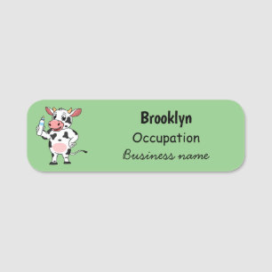 Happy Cow mit Babyflasche Cartoon Namensschild