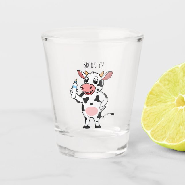 Happy Cow mit Babyflasche Cartoon Schnapsglas (Vorderseite)