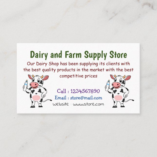 Happy Cow mit Babyflasche Cartoon Visitenkarte (Vorderseite)