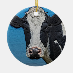 Happy Cow Portrait Keramik Ornament