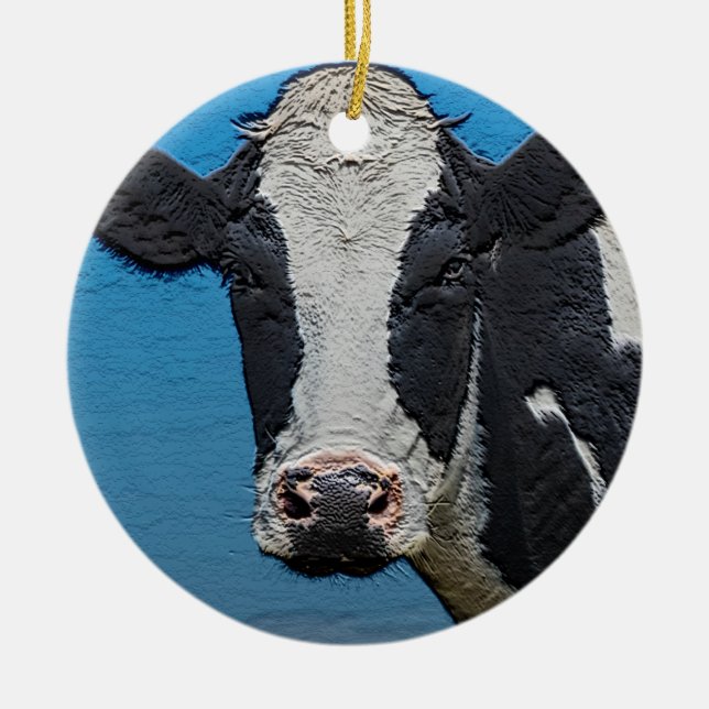 Happy Cow Portrait Keramik Ornament (Vorne)