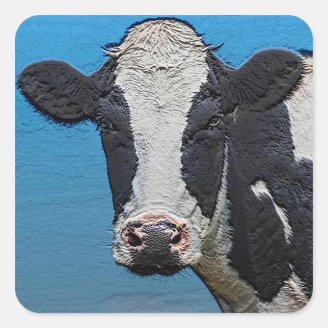 Happy Cow Portrait Quadratischer Aufkleber (Vorderseite)