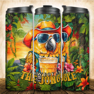 Happy Cowboy im Jungle Wild Parrot Drinks Thermosbecher