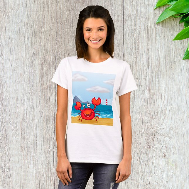 Happy Crab am Strand T-Shirt (Von Creator hochgeladen)