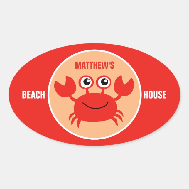 Happy Crab benutzerdefinierte Textaufkleber Ovaler Aufkleber (Vorderseite)