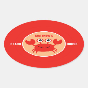Happy Crab benutzerdefinierte Textaufkleber Ovaler Aufkleber
