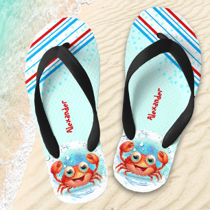 Happy Crab Boy Beach Name Kinder Flip Flops