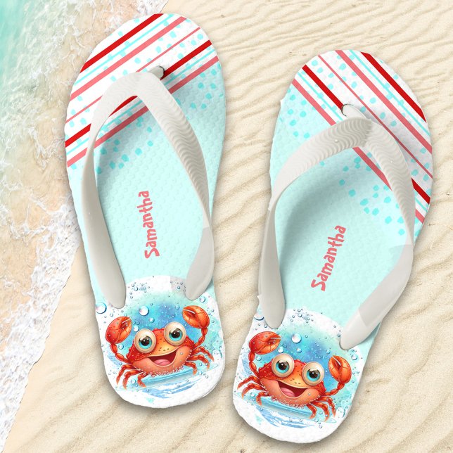 Happy Crab Girl Beach Name Kinder Flip Flops (Von Creator hochgeladen)