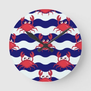 Happy Crabs Pattern Runde Wanduhr