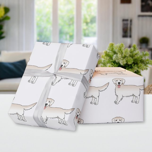 Happy Cream Golden Retriever Cartoon Dog Muster Geschenkpapier (Von Creator hochgeladen)