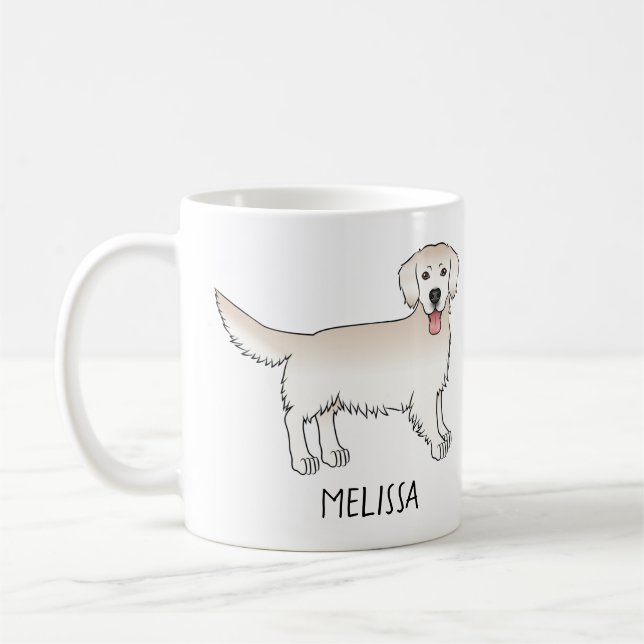Happy Cream Golden Retriever Cartoon Hund mit Name Kaffeetasse (Links)