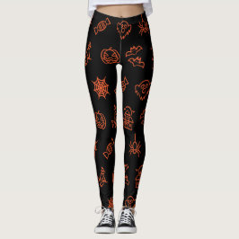 Happy creepy Halloween-Muster - Schwarz und Orange Leggings