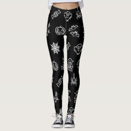 Happy creepy Halloween-Muster - Schwarz-Weiß Leggings