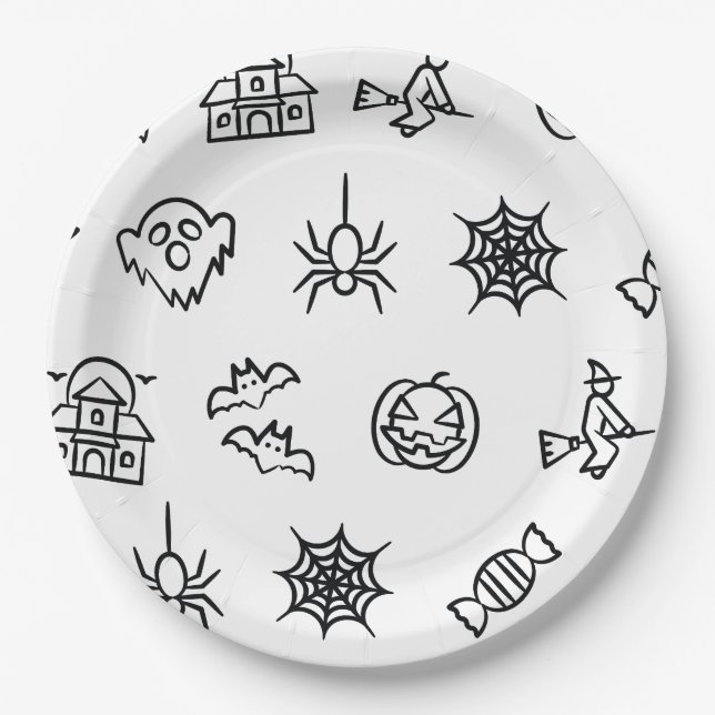 Happy creepy Halloween Muster - Weiß Pappteller (Vorderseite)