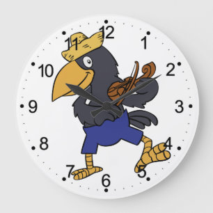 Happy Crow Violine spielen  Hintergrundfarbe ausw Große Wanduhr