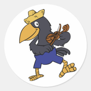 Happy Crow Violine spielen   Hintergrundfarbe ausw Runder Aufkleber
