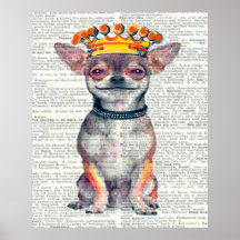 HAPPY CROWNED CHIHUAHUA - VINTAGER KUNSTDRUCK
