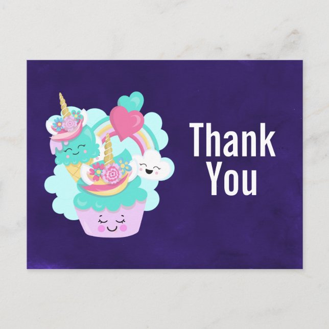 Happy Cupcake and Ice Cream Birthday Vielen Dank Postkarte (Vorderseite)