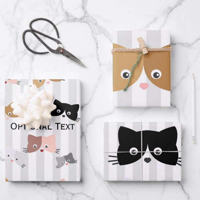Happy Curious Kittens Wrapping Paper Geschenkpapier Set (Vorderseite)