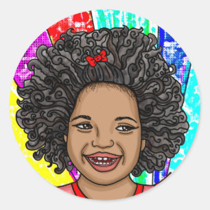 Happy Curls Adorable Lächelmädchen Runder Aufkleber