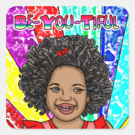 Happy Curls | Adorable Lächelmädel Quadratischer Aufkleber