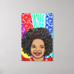 Happy Curls Pop Art Laughing Girl Leinwanddruck<br><div class="desc">Adorable kleine afroamerikanische Mädchen lachen mit leuchtenden und kühnen Farben,  rot,  lila,  gelb,  blau digitale Kunst.</div>