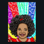 Happy Curls Pop Art Laughing Girl Poster<br><div class="desc">Adorable kleine afroamerikanische Mädchen lachen mit leuchtenden und kühnen Farben, rot, lila, gelb, blau digitale Kunst.</div>