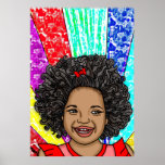 Happy Curls Pop Art Laughing Girl Poster<br><div class="desc">Adorable kleine afroamerikanische Mädchen lachen mit leuchtenden und kühnen Farben,  rot,  lila,  gelb,  blau digitale Kunst.</div>