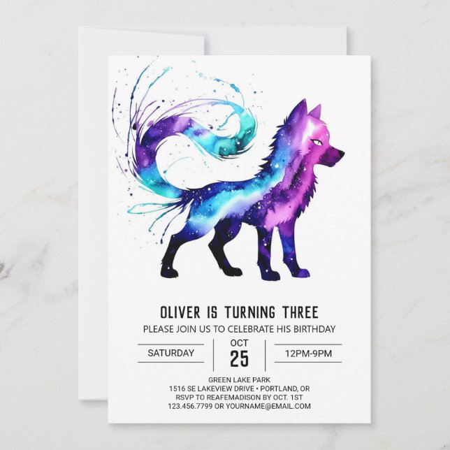 Happy Custom Wolf Digital Boy Geburtstag Einladung (Vorderseite)