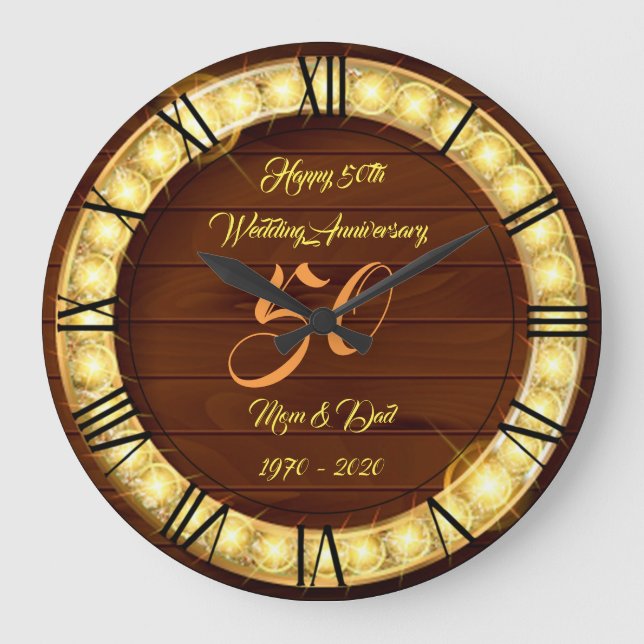 Happy Customize Gold 50 Jahre Jubiläum Große Wanduhr (Vorderseite)