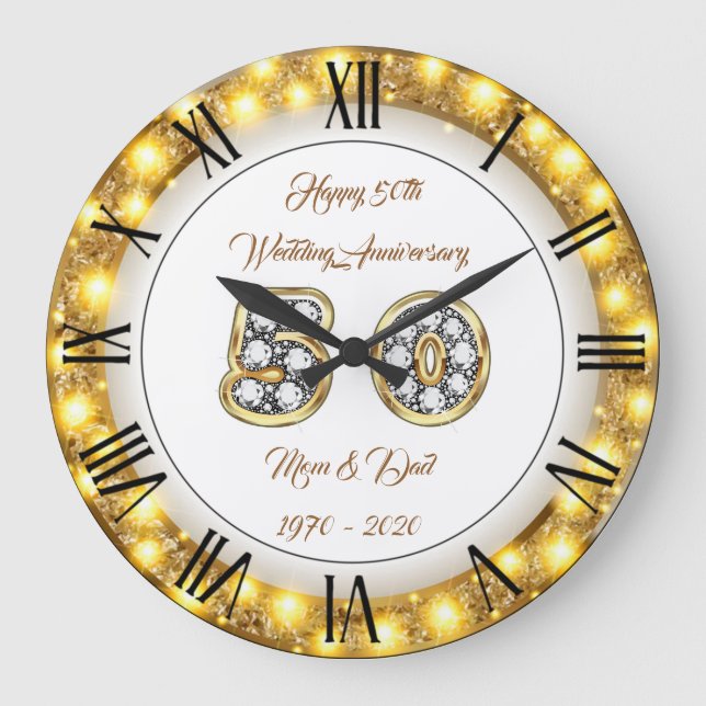 Happy Customize Gold 50 Jahre Jubiläum Große Wanduhr (Vorderseite)