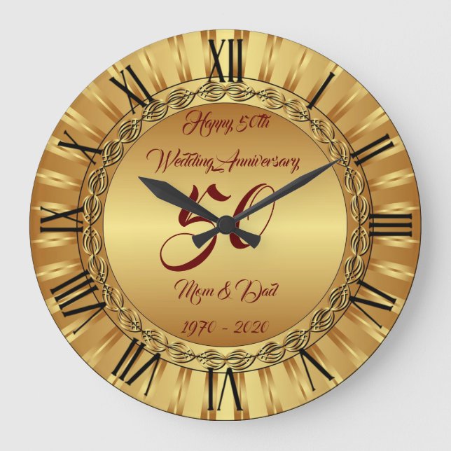 Happy Customize Gold 50 Jahre Jubiläum Große Wanduhr (Vorderseite)
