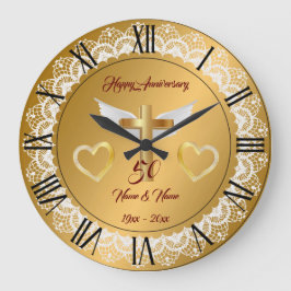 Happy Customize Gold Lace Jubiläum Große Wanduhr