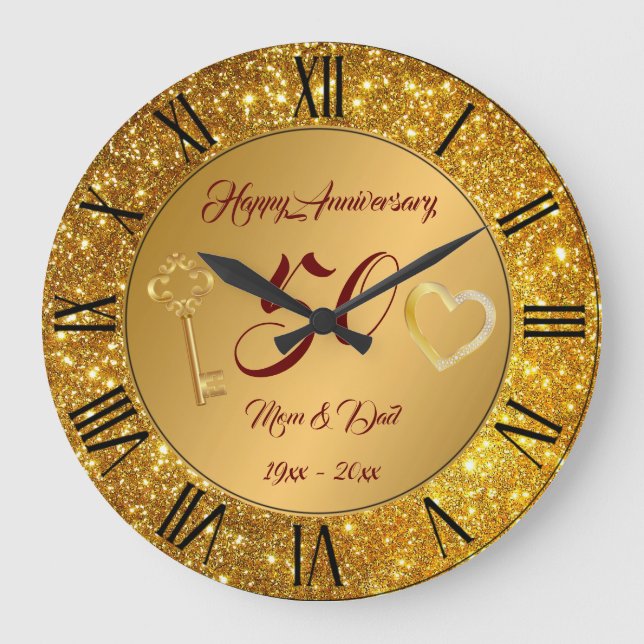 Happy Customize Liebe Gold 50 Jahre Jubiläum Große Wanduhr (Vorderseite)