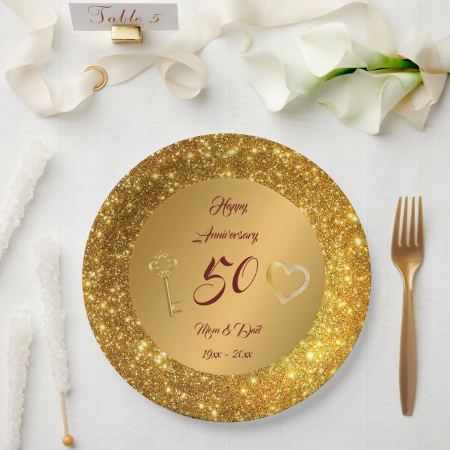 Happy Customize Liebe Gold 50 Jahre Jubiläum Pappteller (Hochzeit)
