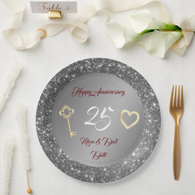 Happy Customize Liebe Silver 25 Jahre Jubiläum Pappteller (Hochzeit)
