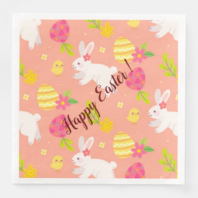 Happy Customize Osterhühner und -kaninchen Serviette (Vorderseite)