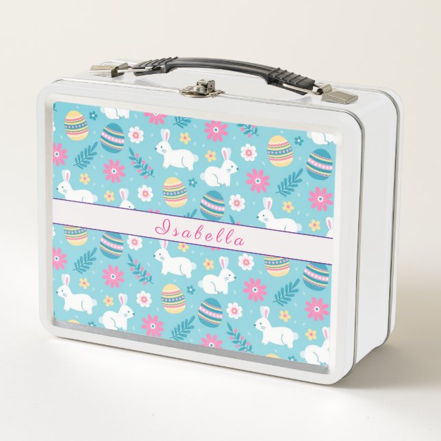 Happy Customize Osterkaninchen Floral Metall Brotdose (Vorderseite)