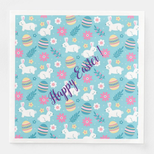 Happy Customize Osterkaninchen Floral Serviette (Vorderseite)