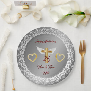 Happy Customize Silver Lace Jubiläum Pappteller