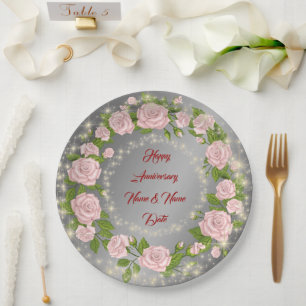 Happy Customize Silver Rose Jubiläum Pappteller