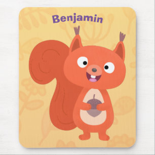 Happy cute red squirrel cartoon illustration mousepad