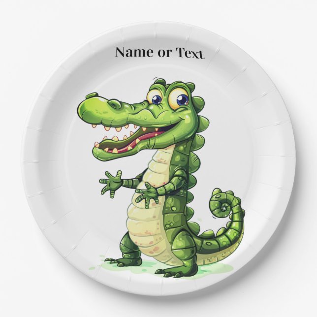 Happy Cute Wild Crocodile Jungle Trees Beautiful Pappteller (Vorderseite)