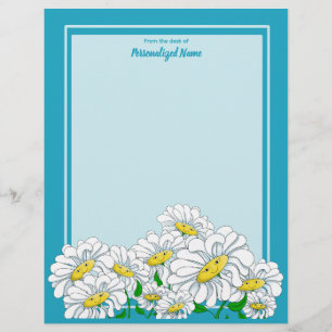 Happy Daisies Blue - Blauer unmarkiert Briefbogen