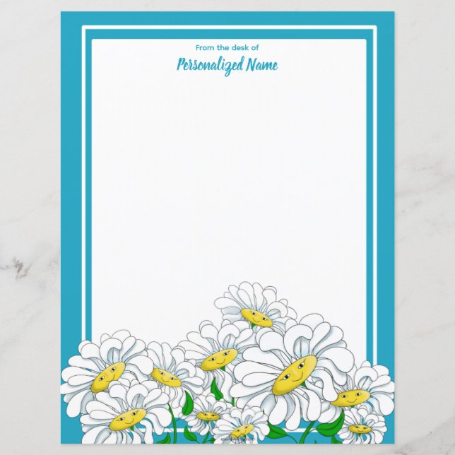 Happy Daisies Blue - Weißes, unausgedeutetes Blatt (Vorderseite)