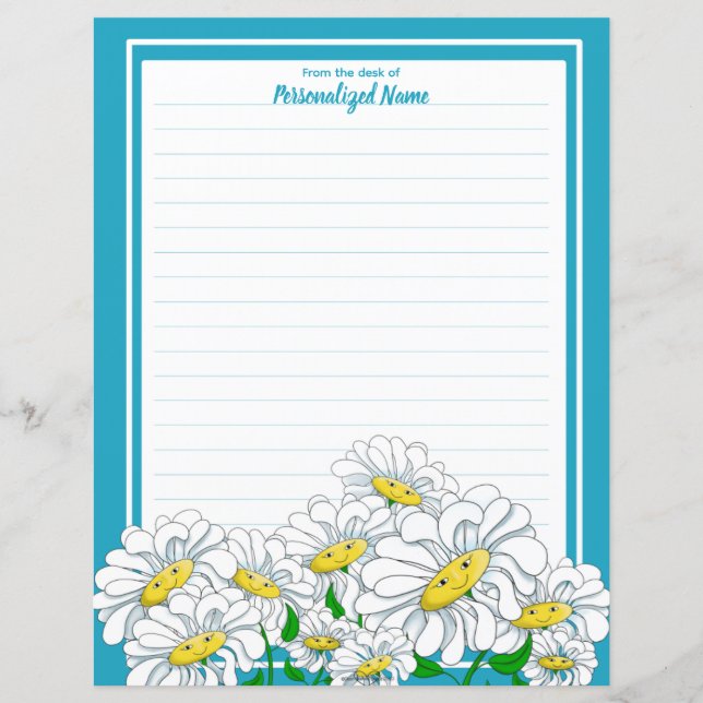 Happy Daisies Blue - White Lined Paper Sheet (Vorderseite)