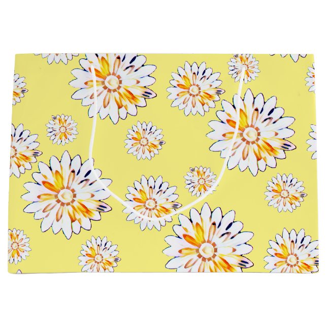 Happy Daisies on Yellow Große Geschenktüte (Vorderseite)