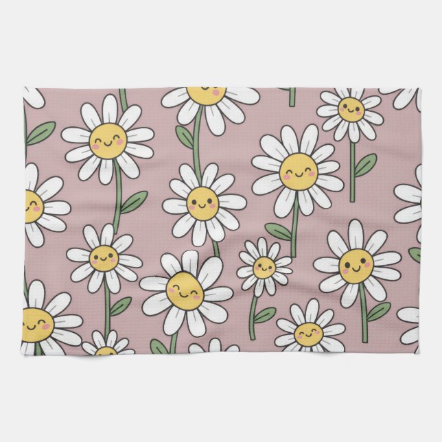 Happy Daisies Pattern - Cute Floral Design Geschirrtuch (Horizontal)