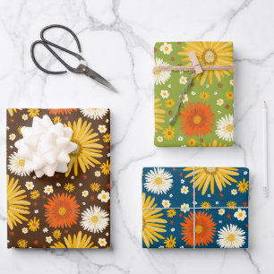 Happy Daisies Retro 70er farbiges Muster Geschenkpapier Set