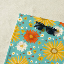 Happy Daisy Blume Pattern Blau Strandtuch